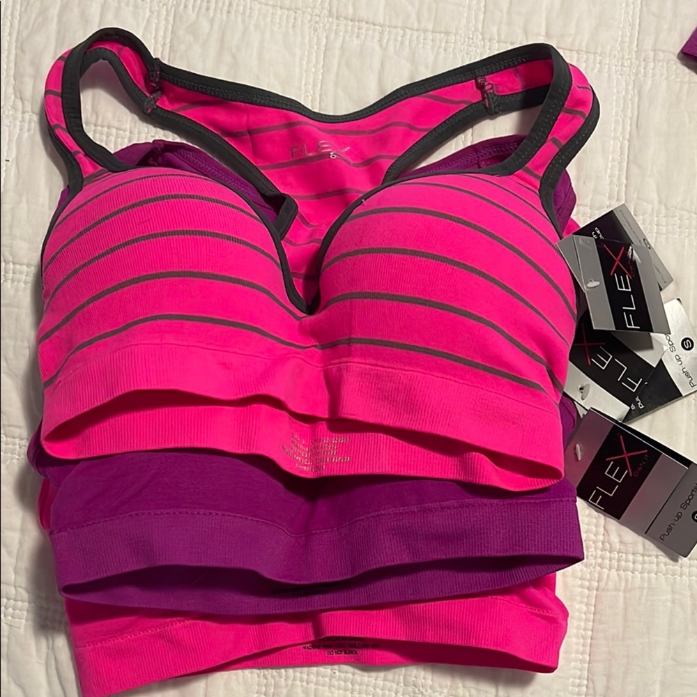 Women's Pink and Purple Striped Sports Bras - 3 Pack